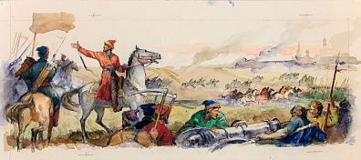 Незнайкин Иван Петрович (1916-1998). "Осада". Книжная иллюстрация. 1986.