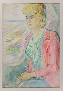 Лабас Александр Аркадьевич (1900-1983). 
Молодая женщина в самолете. 1967.