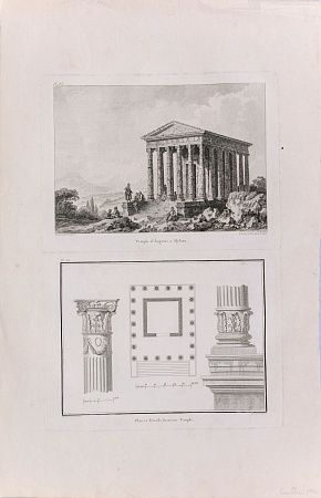 Пьер-Габриэль Берто (Pierre Gabriel Berthault) (1737-1831); Клоде-Рене-Габриэле Пулло (Claude-Rene-Gabriel Poulleau) (1749–1790). Храм Августа в Миласе. Лист из альбома "Живописное путешествие в Грецию" Огюста де Шуазель-Гуффье. 1782.