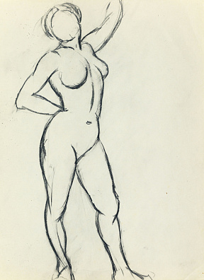 Сафронова Антонина Федоровна (1892-1966). Обнаженная модель. Рисунок из студии И.Машкова. 1913-1917.