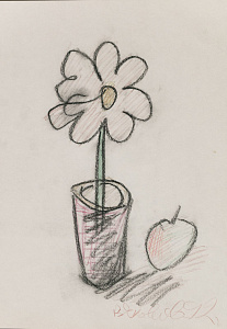 Яковлев Владимир Игоревич (1934-1998). Натюрморт с цветком и яблоком. 1980-е.