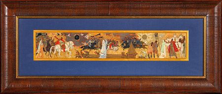 Велижева Миррэль Александровна (р.1930), Орловский Андрей Львович (1928-?), Кожанов Евгений Григорьевич (р.1931).
Эскиз декоративного панно "Слово о полку Игореве". 1957.