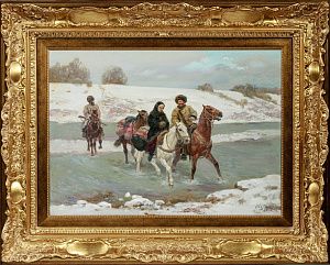 Овчинников Владимир Анатольевич (р.1948). Казаки, переходящие реку вброд. 2012.