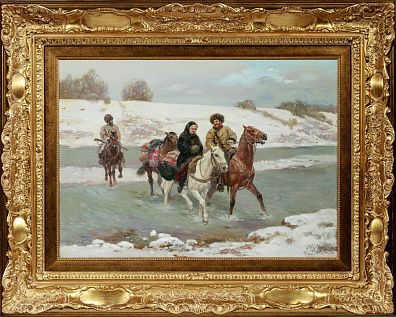 Овчинников Владимир Анатольевич (р.1948). Казаки, переходящие реку вброд. 2012.