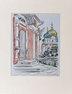 Маторин Михаил Владимирович (1901-1976). 
Крыльцо церкви Иоана Предтечи. Загорск. 1966.