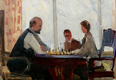 Быканова Нэлли Дмитриевна (р.1930).
Ленин с детьми играет в шахматы. 1960-е.