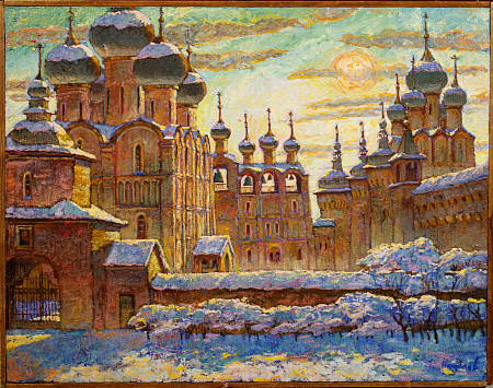 Мануилов (Мануйлов) Нодар Николаевич (р.1926).
Ростов Великий. Зимнее солнце перед грозой. 1992.