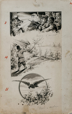 Денисов Николай Васильевич (1866 – после 1923). Иллюстрация к басне И.А.Крылова "Волк на псарне". Конец XIX века.