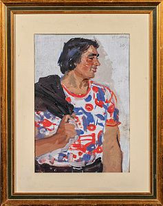 Овчинников Николай Васильевич (1918-2002). 
Юноша в цветастой футболке. 1970-е.