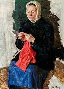 Кугач Юрий Петрович (1917-2013). 
Шьющая женщина. Этюд к картине "На дорогах войны". 1961.