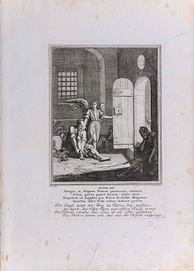 Иоганн Кристоф Вайгель (Старший) (Johann Christoph Weigel) (1654-1725).Освобождение Апостола Петра из темницы. Лист из Нюрнбергской Библии. 1700-е.