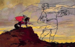 Панова Лия Леонидовна (р.1932). Елисей и ветер. Иллюстрация к диафильму "Сказка о мёртвой царевне и о семи богатырях". 1963.