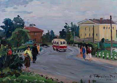 Борисенков Василий Павлович (р.1924).
Стрельна. Автобус. 1956.