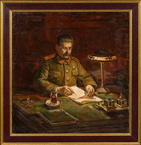 Неизвестный художник. Россия. 
Сталин в кабинете. Копия с работы Д.А.Налбандяна. 1950-е - 1960-е.