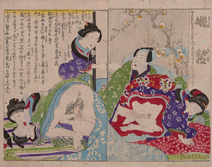 Школа Утагава. Япония, Эпоха Эдо."Долгожданная встреча".  1850-е.