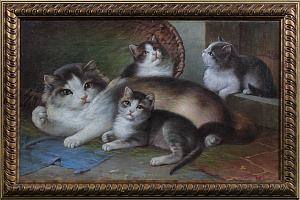 Неизвестный художник. Западная Европа. 
Кошка с котятами. Конец XIX века.