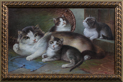 Неизвестный художник. Западная Европа. 
Кошка с котятами. Конец XIX века.