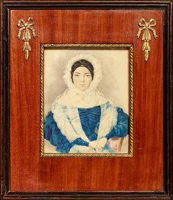 Корсалин Кондратий Ильич (1809-1883).(?). Портрет молодой женщины в синем платье. 1830-е - 1840-е.