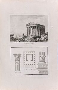 Пьер-Габриэль Берто (Pierre Gabriel Berthault) (1737-1831); Клоде-Рене-Габриэле Пулло (Claude-Rene-Gabriel Poulleau) (1749–1790). Храм Августа в Миласе. Лист из альбома "Живописное путешествие в Грецию" Огюста де Шуазель-Гуффье. 1782.