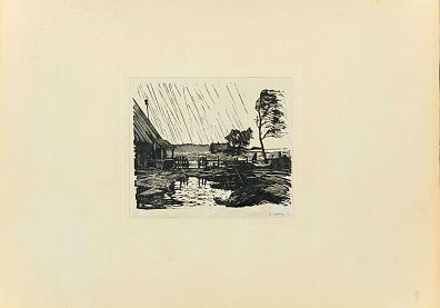 Ушин Андрей Алексеевич (1927-2005).
Дождь. Деревенский пейзаж. 1956.