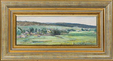 Морозов Константин Феофанович (1894-1990).Вид на деревеньку. 1970-е.