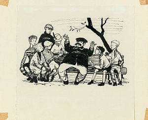 Лемкуль Федор Викторович (1914-1995).
"Увлекательный рассказ". Иллюстрация к книге Ф.Лангера "Братство Белого Ключа". 1960-е.