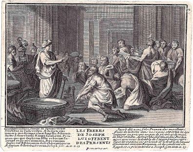 Лист из библии Демарна. Иосиф прощает своих братьев. Франция. Первая половина - середина XVIII века.