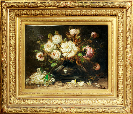Анри Схаутен (Henry Schouten) (1857-1927).  
Натюрморт с белыми розами. Конец XIX века.