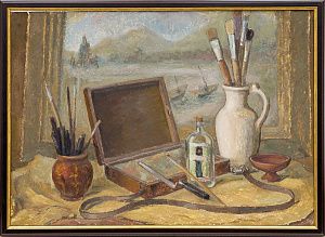 Зозуля Григорий Степанович (1893-1973). 
Натюрморт с этюдником. 1958.