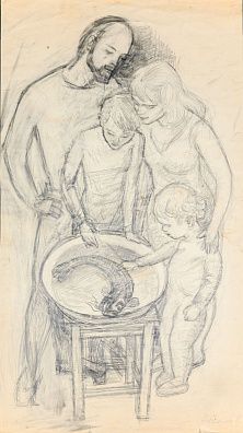 Назаров Константин Борисович (1933-1981). 
Сом. Рисунок из серии "Моя семья". 1972.