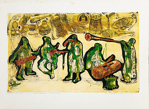 Брюс Обомейома Онобракпейя (Bruce Obomeyoma Onobrakpeya) (р.1932).Изучение нигерийских музыкальных инструментов. 1975.