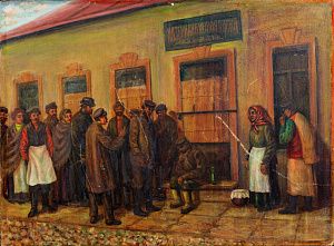 Неизвестный художник. Россия.У винной лавки. Начало ХХ века.