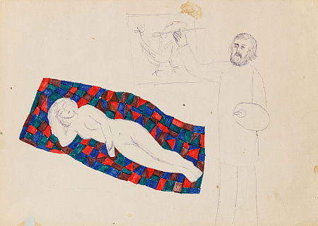 Струлев Евгений Алексеевич (1939-1998) . 
Художник и модель. 1970-е.