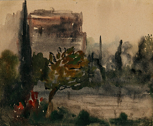 Софронова Антонина Федоровна (1892-1966). 
Пейзаж с кипарисами. 1939.