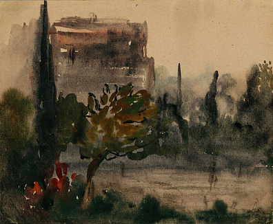 Софронова Антонина Федоровна (1892-1966). 
Пейзаж с кипарисами. 1939.