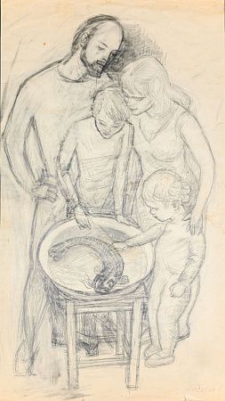 Назаров Константин Борисович (1933-1981). 
Сом. Рисунок из серии "Моя семья". 1972.