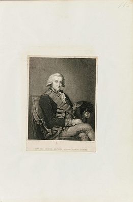Джон Кохрэн (John Cochran) (работал 1821-1865);  Дж. Томсон (J.Thomson) (XIX век). Двусторонний лист. Портрет Адмирала Джорджа Бриджеса Родни. Скульптурный портрет сэра Девида Бейрда.  XIX век.