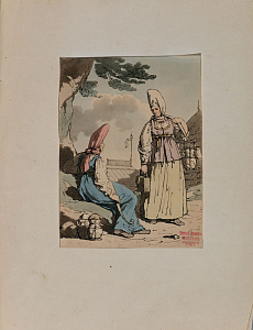Джон Август Аткинсон ( John Augustus Atkinson) (1775-1830). 
Охотинские молочницы. Из цикла "Живописное изображение нравов, обычаев и увеселений русских". Начало XIX века.