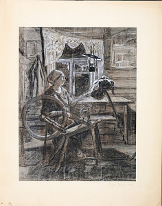 Соколов Илья Алексеевич (1890-1968).
"Пряха". Из серии "Уходящий быт". 1927.