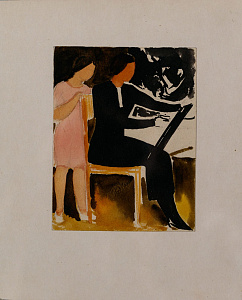 Трошин Николай Степанович (1897-1990). 
Эскиз к портрету О.К.Дейнеко с дочерью. 1930-е - 1940-е.