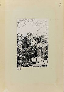 Иткин Анатолий Зиновьевич (р.1931). 
Иллюстрация к книге С.Т.Григорьева "Малахов курган". 1970-е.