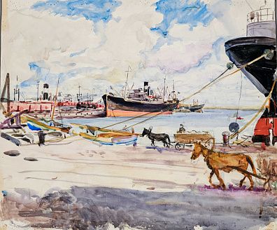 Соколов Илья Алексеевич (1890–1968). Феодосия. Погрузка угля. 1933.