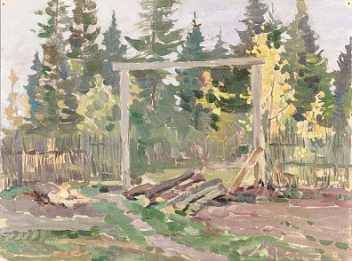 Маторин Михаил Владимирович (1901-1976). 
Пейзаж с забором. 1950.