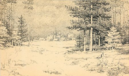 Неизвестный художник. Россия. Вид на село со стороны леса. Конец XIX - начало ХХ века.
