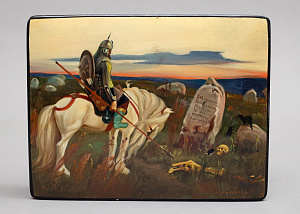 «Витязь на распутье». Шкатулка. СССР, Федоскино, Федоров В. 1960–1970-е гг.