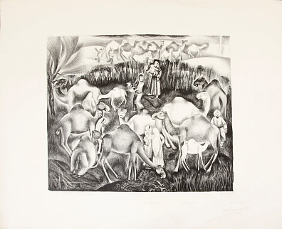 Гурбанов Гудрат Беглярович (р.1957).Литография из серии "Мой аул". 1978.