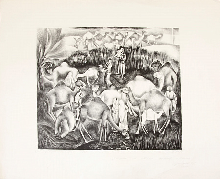 Гурбанов Гудрат Беглярович (р.1957).Литография из серии "Мой аул". 1978.