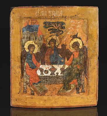 Икона "Троица Ветхозаветная". Вторая половина XVII века. Русский Север.