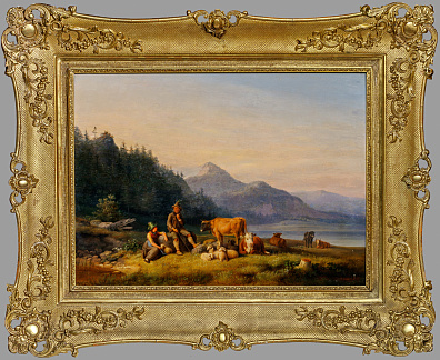 Йоханн Филипп Хайнел (Johann Philipp Heinel) (1800-1843).
Пара пастухов со стадом в предгорьях Альп. 1841.