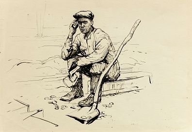 Неизвестный художник. Россия.
Три рисунка. На строительстве Братской ГЭС. 1958 .